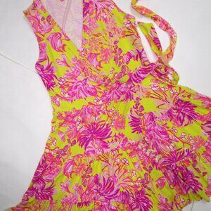 Tiered Wrap Dress Sleeveless Vivid Pinks Yellow